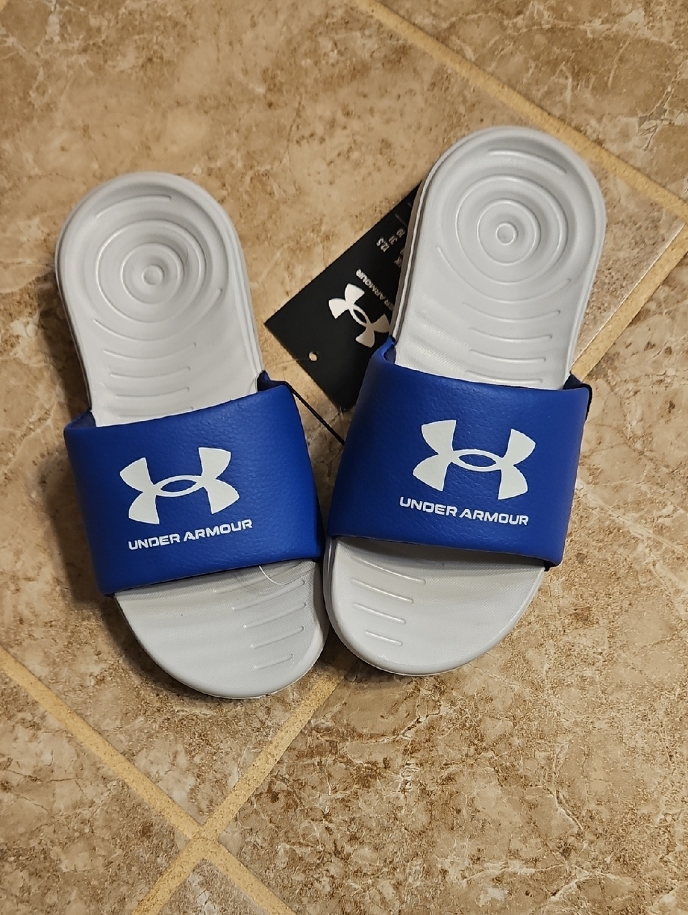 Under Armour Royal Blue Strap Gray Footbed Slide Sandals